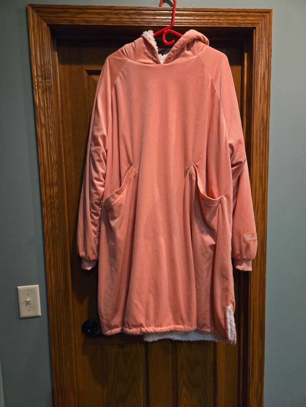 Plush Hooded Lounge Poncho in Soft Pink